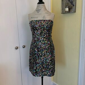 Shoshanna Coralie Sequin Rainbow Strapless Dress